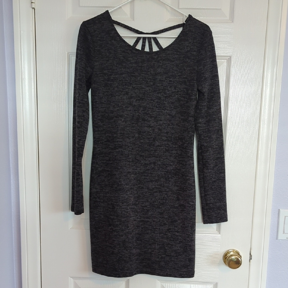 Gray Long Sleeve Cut Out Sheath Dress